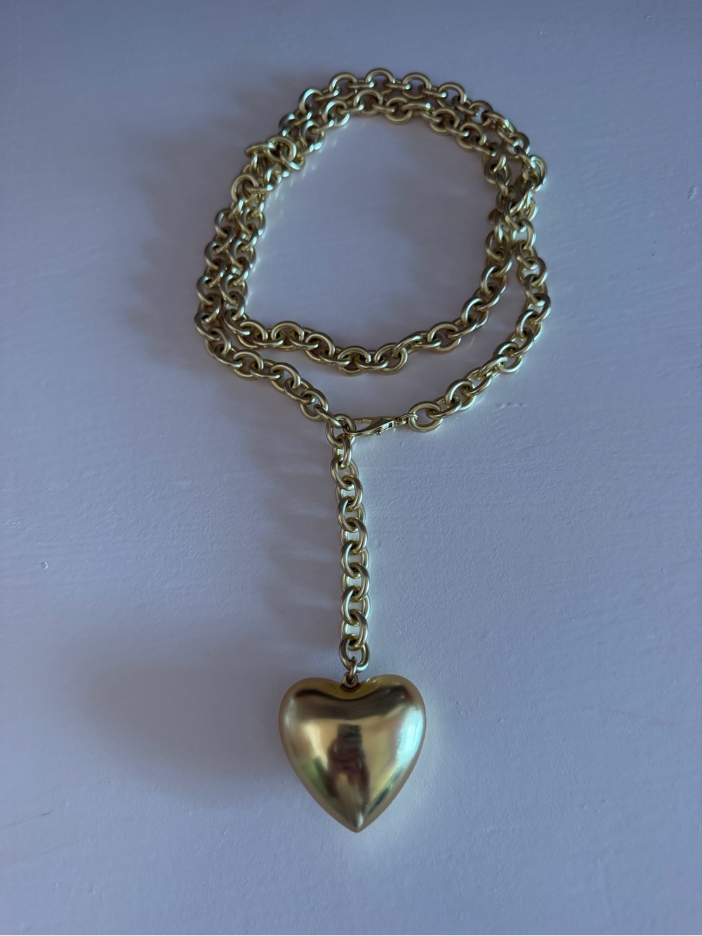 Roxanne Assoulin Gold Double Chain Necklace with Big Puffy Heart Pendant NWOT - Picture 3 of 4